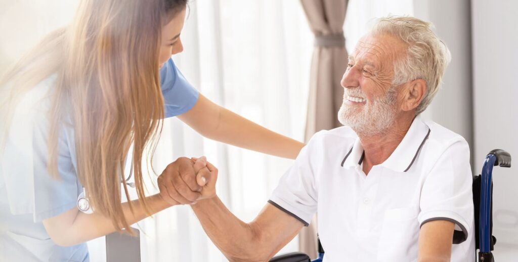 Novellus Clairemont | Senior man with caregiver